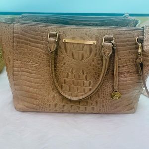 Cream Brahmin Croc leather tote